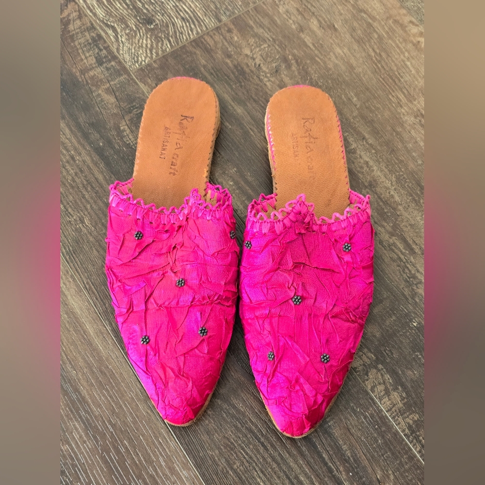 Rafia Pink Flat Mule